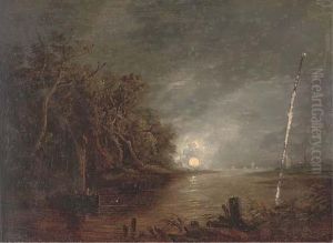 A Moonlit River Landscape by Aert van der Neer