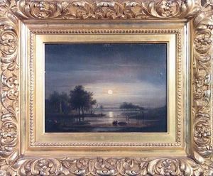 A Moonlit Landscape With Figures By A River by Aert van der Neer