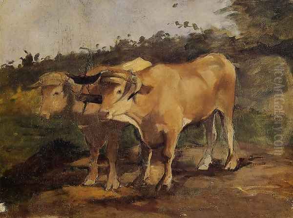 Two Bulls Wearing a Yoke - view 1