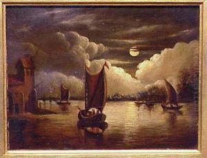Fishing Boats On A Moonlit Canal