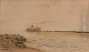 Stoomschip In Vaargeul by Egbert van der Poel