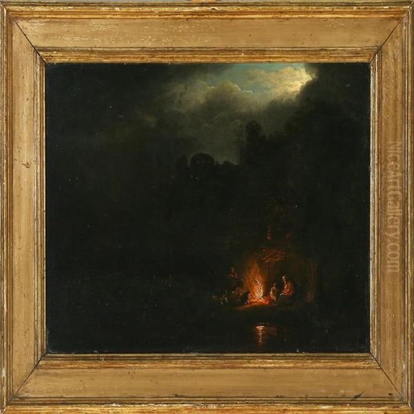Travellers At A Fire By Night - view 1