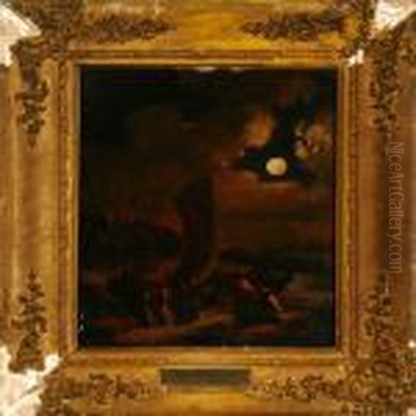 A Moonlit Beach With Persons By A Boat - view 1
