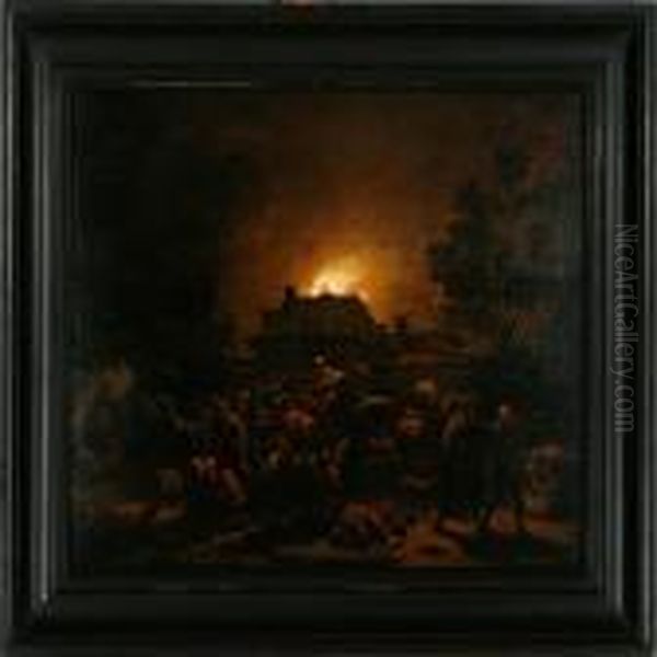 Soldiers Plundering And Setting Fire To A Village At Night - view 1