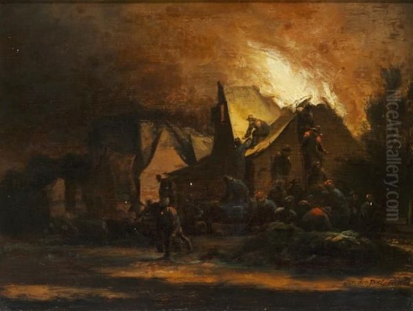 A House On Fire At Night - view 1