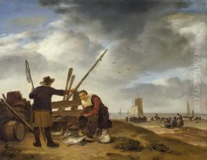 Eine Fischverkauferin Am Strand Von Scheveningen. 1653. by Egbert van der Poel