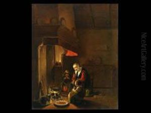 Interieur Mit Familie Beim Essen Am Kamin by Egbert van der Poel