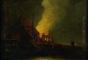 Incendie De Nuit Dans Un Port