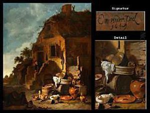 Bauerngehoft Mit Vorratsbehaltern Und Huhnern by Egbert van der Poel