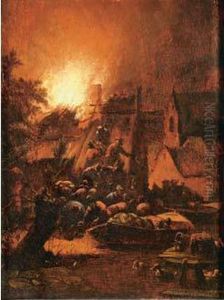 Incendie Dans Un Village De Nuit