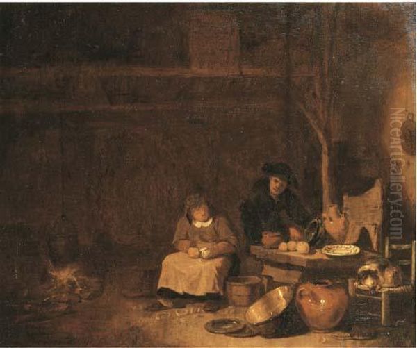 Peasants Preparing A Meal In A Barn - view 1