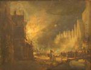 A House In Thecity Ablaze At Night