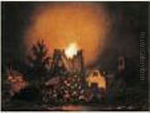 Scene D'incendie En Pleine Nuit by Egbert van der Poel