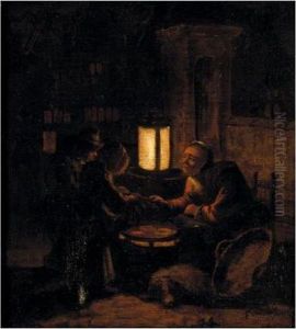 A Woman Selling Pancakes By Lamplight