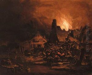 Villages Burning At Night by Egbert van der Poel