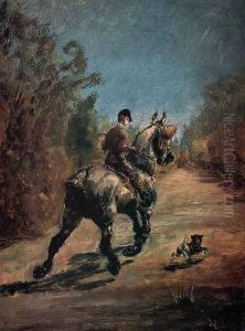 Horse And Rider With A Little Dog by Henri De Toulouse-Lautrec