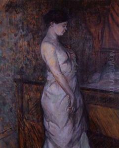 Woman in a Chemise Standing by a Bed