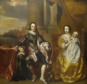 King Charles I With Henrietta Maria And Two Of Their Children by Sir Anthony Van Dyck