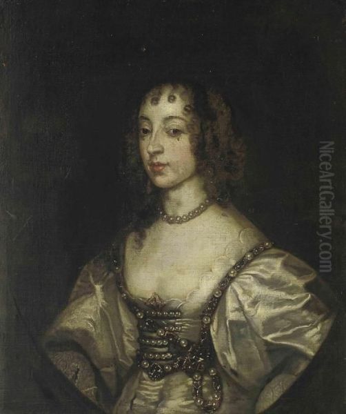 Portrait Of Queen Henrietta 
Maria (1609- 1669),three-quarter-length, In A Green Dress, Wearing A 
Pearl Necklace,feigned Oval - view 1