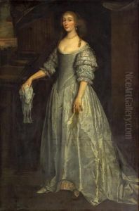 A Portrait Of A Lady, Full-length, Wearing Asilver Silk Dress by Sir Anthony Van Dyck