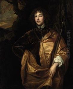 Portrait Of Philip Wharton, 4th
Baron Wharton (1613-1696),three-quarter-length, In A Brown Coat And
Yellow Cape, In Alandscape by Sir Anthony Van Dyck