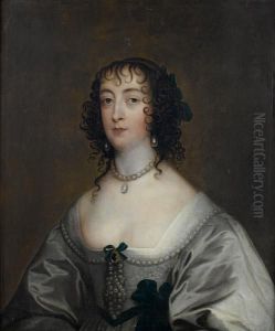 Portrait Of Elizabeth, Countess 
Ofpeterborough, Bust-length, In A White Silk Dress, Pearl Necklaceand 
Earrings