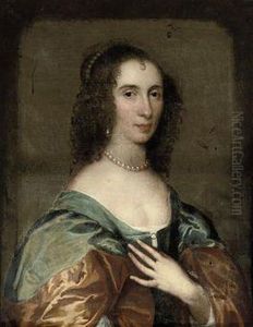 Portrait Of A Lady Traditionally
Identified As Mrs Bridget Reade,bust-length, In A Blue Dress With A
Rust Coloured Mantle, Withpearl Ornaments by Sir Anthony Van Dyck