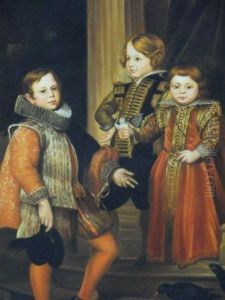 Three Children Standing In A Classical Setting by Sir Anthony Van Dyck