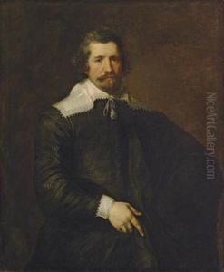 Portrait Of A Gentleman, 
Three-quarter-length, In A Black Doublet And Mantle, With A Lace Collar 
And Cuffs