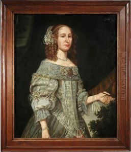 Dame In Hellem Spitzenkleid, Einen Facher In Der Hand Haltend