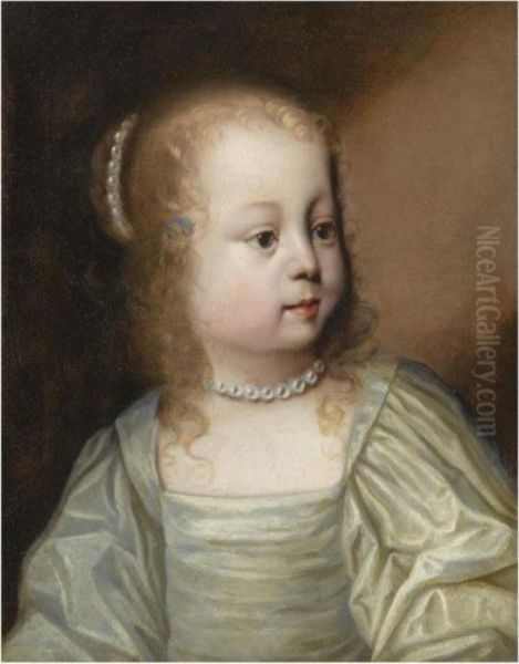 Portrait Of A Young Girl, Head And Shoulders, Wearing A Great Dress And Pearls - view 1
