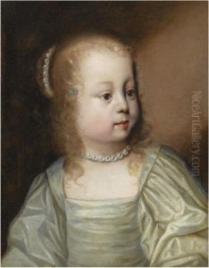 Portrait Of A Young Girl, Head And Shoulders, Wearing A Great Dress And Pearls