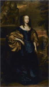 Portrait Of A Lady, Full Length, Standing Wearing A Bluedress by Sir Anthony Van Dyck