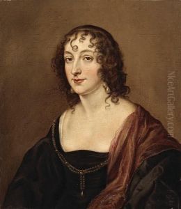 A Portrait Of A Lady,
Half-length, With Pearlearrings, Wearing A Black Dress With A Red Wrap by Sir Anthony Van Dyck