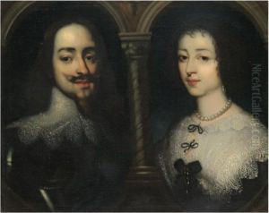Portraits Of King Charles I And
Queen Henrietta Maria, Bust Length, Set Within Feigned Ovals by Sir Anthony Van Dyck