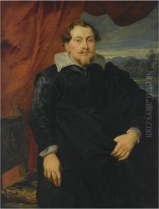 A Portrait Of A Gentleman, Said
To Be N. Gansacher, Standing Three-quarter Length, Next To A Chair,
Wearing A Black Coat With A White Collar, A Landscape Beyond A Portrait Of A Gentleman, Said
To Be N. Gansacher, Standing Three-quarter Length, Next To A Chair,
Wearing A Black Coat With A White Collar, A Landscape Beyond