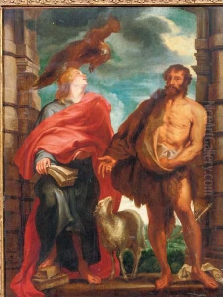 Saint John The Evangelist And 
Saint John The Baptist In A Niche, An Extensive Landscape Beyond - view 1