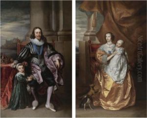 Portrait Of King Charles I, With
 Charles, Prince Of Wales; Portrait Of Queen Henrietta Maria With Mary, 
Princess Royal, And Her Greyhounds