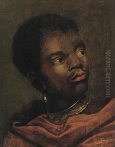 Portrait Of A Black Page, Head And Shoulders, Wearing A Red Cloak