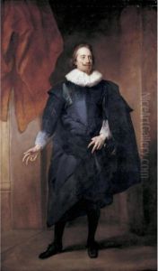 Portrait Of A Nobleman, Full-length, Standing, Wearing A Black Silk Doublet And Cloak
