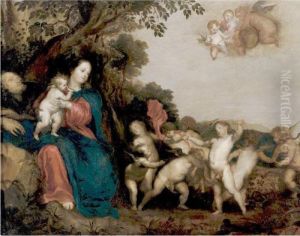 The Holy Family With Angels Dancing And Making Music by Sir Anthony Van Dyck