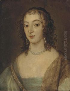 Portrait Of A Lady, Small Quarter-length, In A Blue Dress And Pearlnecklace