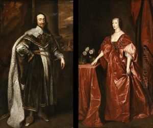 Dyck, A.
Portrait Of Charles I; And Portrait Of Queen Henrietta Maria,standing Full Length In Interiors by Sir Anthony Van Dyck