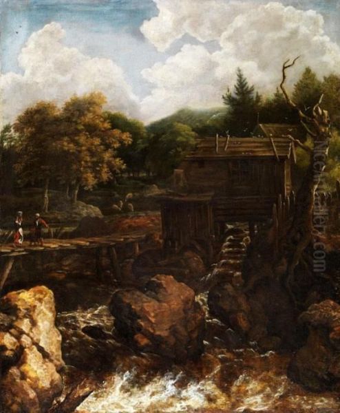Muhle Am Bergbach Mit Holzbrucke Undfigurenstaffage - view 1