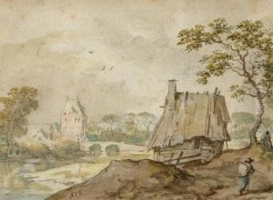 River Landscape With Peasant Hut And Traveller by Allart Van Everdingen