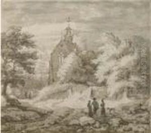 Travellers On A Path By A Church