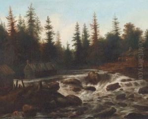 An Extensive Wooded River Landscape With Travellers By Acottage by Allart Van Everdingen