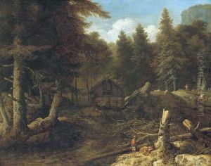 An Extensive Wooded Landscape With Woodmen In The Foreground An Extensive Wooded Landscape With Woodmen In The Foreground