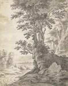 Landscape With A Group Of Trees On A Rock Ledge Landscape With A Group Of Trees On A Rock Ledge