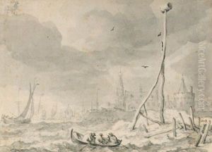A Capriccio Of Amsterdam Seen 
From The Ij With The Schreierstorenand The Oude Kerk: The Month Of April